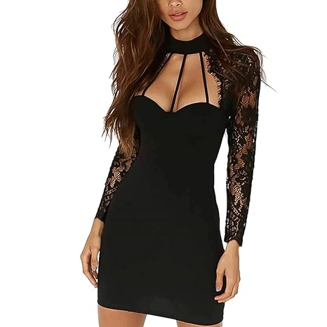 Damen Sexy Solide Aushöhlen Multicolor Spitzenkleid V-Ausschnitt Sexy Kleid