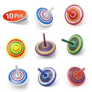 Wood Spinning Tops, Multicolored Painted Kids Novelty Wooden Gyroscopes, Fun Flip Tops, Assorted Standard Tops…