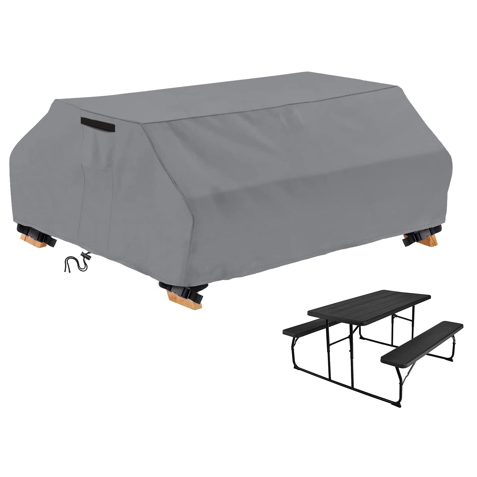 Photo 1 of AKEfit Waterproof Picnic Table Covers Heavy Duty Oxford Cloth Wind Dust Proof Anti-UV Outdoor Indoor Patio Picnic Table Bench Cover 70/72 Inch,Grey