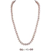 Natural Cultured Freshwater Real Pearl Strand Necklace in Sterling Silver, White or Pink 5.5-9.5mm AAA Quality Round Pearls,16 to 36 Inches Length, Fishhook Clasp, Jewelry for Women, Gift Box Included