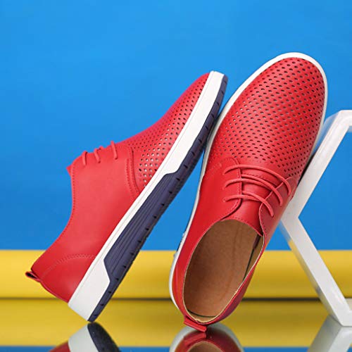 Respctful✿Men Oxford Shoes 2019 Men's Leather Fashion Sneakers Business Casual Shoes Casual Breathable Flat Shoe Red