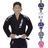 Elite Sports IBJJF Ultra Light BJJ Brazilian Jiu Jitsu Gi for Kids with Preshrunk Fabric and Free Belt, C1, Black