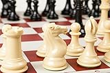 Quadruple Weight Tournament Chess Game Set - Chess Board Game with Staunton Camel Chess Pieces, Red Vinyl Chess Board