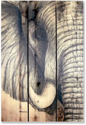 Gizaun Art Signature Series No.1 "African Elephant" Inside/Outside Full Color Cedar Wall Art, 16 by 24-Inch