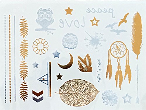 Modern Boho 5 Sheets Metallic Tattoos Flash, Gold/Silver, Tribal Collection - Thumbnail 2