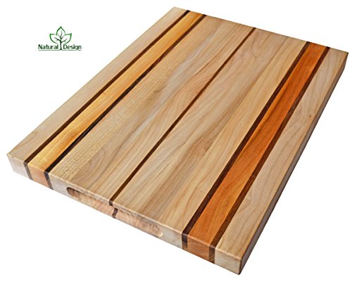 Click Here to See More Images Cutting Board 20 x 15 x 1.6 inch Chopping Wood: Maple, Walnut and Cherry Hardwood Extra Thick Appetizer Serving Platter Durable & Resistant