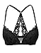DOBREVA Women's Push Up Bra Racerback Front Closure Bras Lace Padded Underwire Plunge Floral Black 36AA