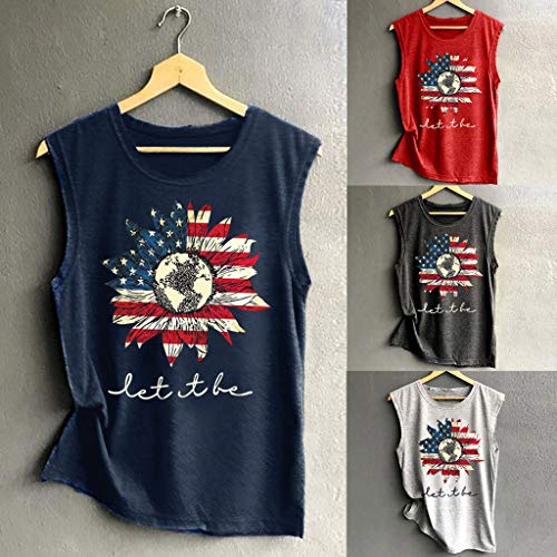 VEZAD Women's Sleeveless American Flag Print Tank Sport Pullover Tunic Top Blouse