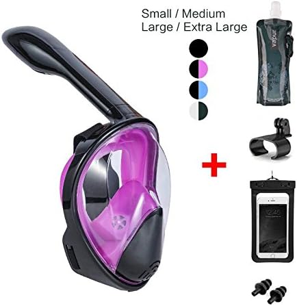 Vaporcombo Snorkel Mask 180° view for Adults and Youth. Full Face Free Breathing Design.[Free Bonuses] Cell Phone Waterproof Case (Dry Bag) and Folding Water Bottle