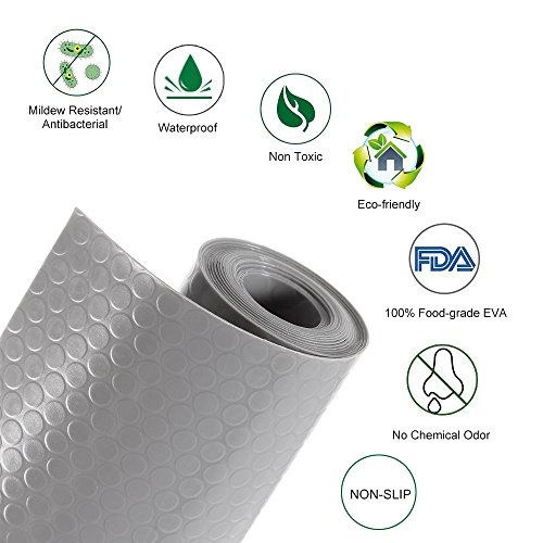 amorus 3 Rolls EVA Shelf Liners for Kitchen Cabinet Drawer Non-Adhesive Refrigerator Mats for Shelves Washable Pad Mat, 17.7 x 59 inches - Grey