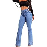 CHICME Women's High Waisted Jeans Stretchy Bootcut Pants with Elastic Waistband Denim Pants for Women