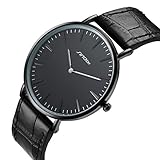 SINOBI Men's Black Quartz Wrist Watch Ultra Thin Case with Minimalist Analog Display Leather & Milanese Band