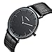 SINOBI Men's Black Quartz Wrist Watch Ultra Thin Case with Minimalist Analog Display Leather & Milanese Band