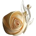 Jackcsale Boutonniere Bridegroom Groom Men's Boutonniere Boutineer with Pin for Wedding, Prom, Homecoming Light Yellow Pack of 2