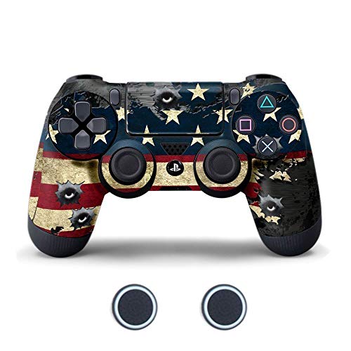 Sololife PS4 Controller Skin with Two Silicone Thumb Grip Caps for Sony Playstation 4 DualShock Wireless Controller - American Flag