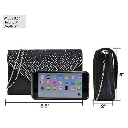 Womens Envelope Flap Clutch Handbag Evening Bag Purse Rhinestone Crystal Glitter Sequin Party Black - Thumbnail 6
