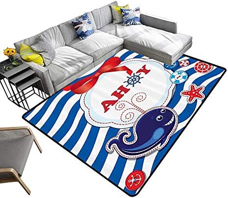 Silky Smooth Bedroom Mats Abstract Anchors and Whale Starfish Sailor Theme Ship Wheel Butts Party Boys Waterproof and Easy Clean 22 x 36 inch