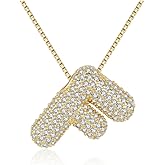 Bubble Letter Necklace for Women, 14k Gold Plated Cubic Zirconia Bubble Initial Necklace, Charm Balloon Dainty Ininial Letter Pendant Necklace Jewelry Gifts
