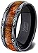 Mens Wedding Band 8mm Black Tungsten Ring Wood Inlay Pattern Dome Comfort Fit