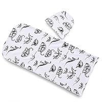 Newborn Baby Swaddle Sack with Hat or Headband Set Soft Sleeping Bag Sack Wrap (One Size, Dino)