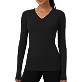 Women's Workout Shirts V Neck Long Sleeve Athletic Compression T Shirt UPF 50+ Sun Dry-Fit Yoga Base Layer Gym Running Top