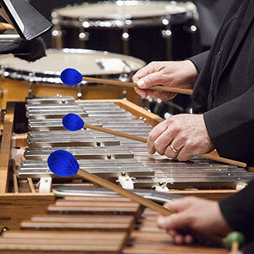 Yolyoo Medium Hard Yarn Head Keyboard Marimba Mallets with Maple Handles,Pack of 2 Blue (Blue) - Thumbnail 3