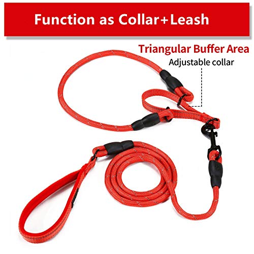 Durable Dog Slip Rope Leash Premium Quality Mountain Climbing Rope Lead, Comfort Traffic Padded Handle Leash and Martingale Training Collar Supports The Strongest Pulling Dogs 3.6 feet (L, Red)