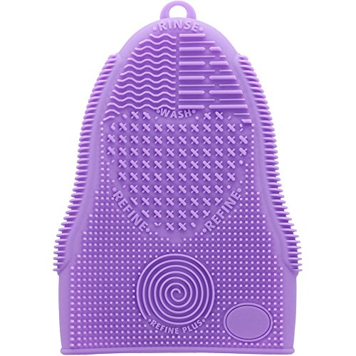 ScivoKaval Makeup Brush Cleaner Glove Mat Mitt Silicone Cosmetic Cleaning Scrubber Tool Face Brushes and Eye Brush Washing Pad Purple