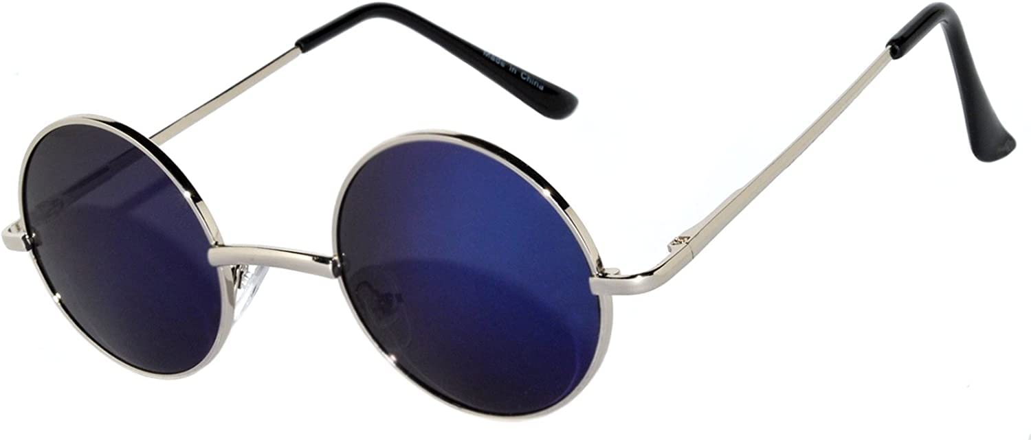 Photo 1 of OWL Round Retro Vintage Circle Style Tint Sunglasses Metal Colored Frame Colored Lens Brand (Round_43mm_Blue_Silver_Mirror, PC Lens)