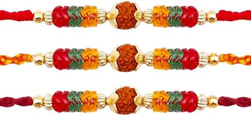 Set of 3 Multicolor Rakhi Thread for Brother Bhaiya with Rudraksh for Rakshabandhan Rakhee Bracelet