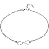 Vanbelle Sterling Silver Jewelry - Rhodium Plated with 925 Stamp - Double Chain Infinity Charm Anklet for Women - 9 Inch long + 1 Inch Extender