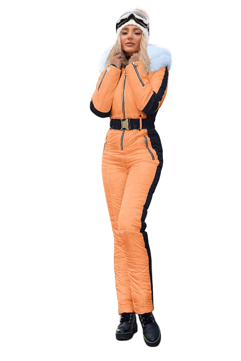 Photo 1 of Zwurew Womens Winter Onesies Ski Suit Outdoor Sports Waterproof Snowsuit Fur Collar Ski Jumpsuit Coat