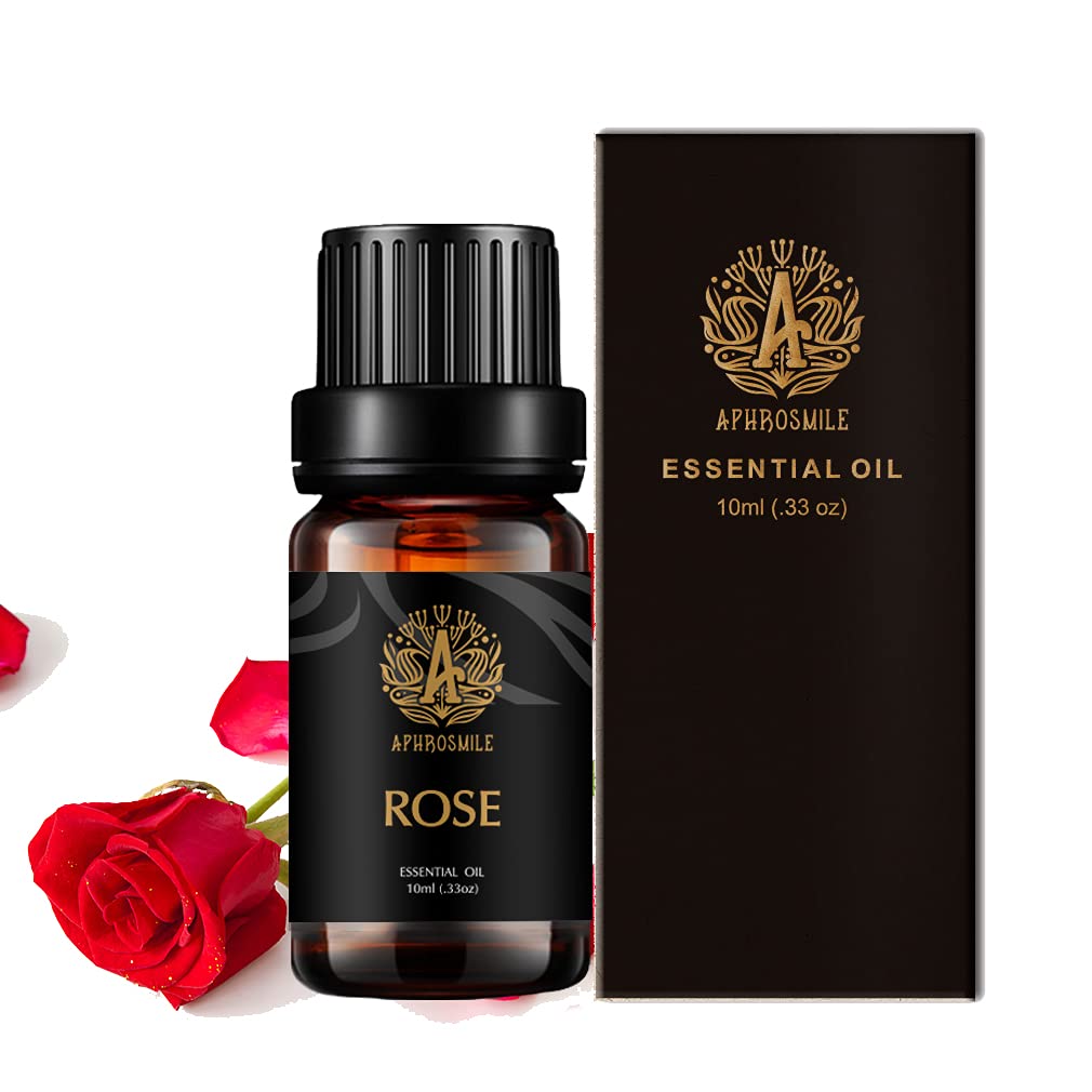 Aphrosmile Rose Aromatherapy Essential Oil, 100% Pure, 0.33oz - 10ml, Therapeutic Grade, Diffuser, Humidifier, Massage