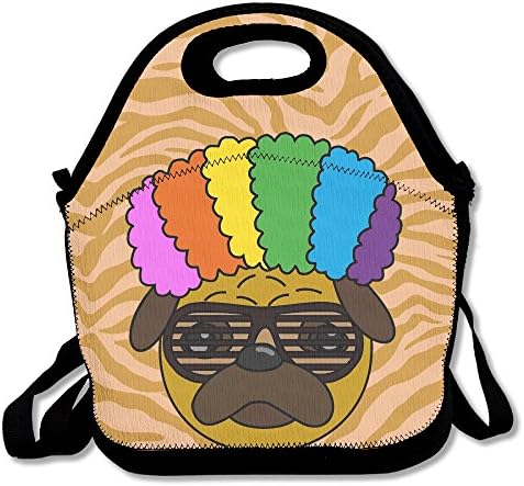 Rainbow Afro Pug Lunch Tote Bag Picnic Lunchbox Insulated Reusable Container Organizer Form Adults, Kids