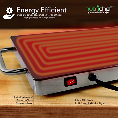 Nutrichef Portable Electric Hot Plate Tray Dish Warmer w/Black Glass