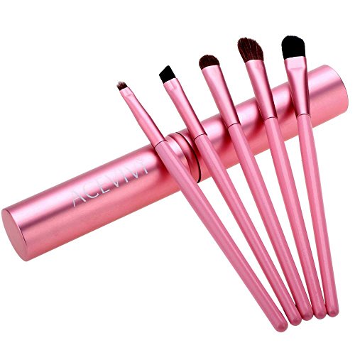 ACEVIVI 5 pcs Synthetic Hair Eye Makeup Tools Professional Eyeshadow Brush Makeup Kit with Rose Tube Case
