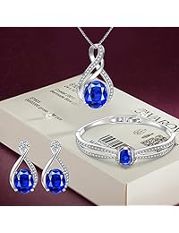 Menton Ezil Charming Nobile Swarovski Jewelry Sets with Sapphire Blue Necklace 18K White Gold Bracelet Earrings for Women