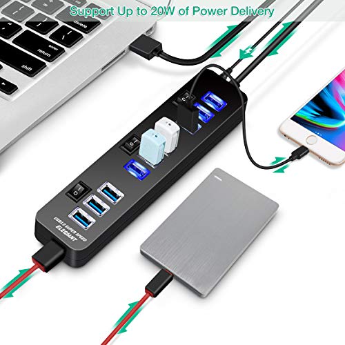 USB Hub 3.0, ELEGIANT High Speed 10-Port USB Data Hub Splitter with AC Power Adapter and Charging Ports for Computer MacBook Mac Pro/Mini Surface Pro 4 Laptop Notebook PC Mobile HDD - Thumbnail 3