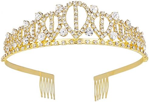 Gold Metal Party Tiara Crown with Comb Clips and Clear Crystal, Wedding Bride Hair Crowns