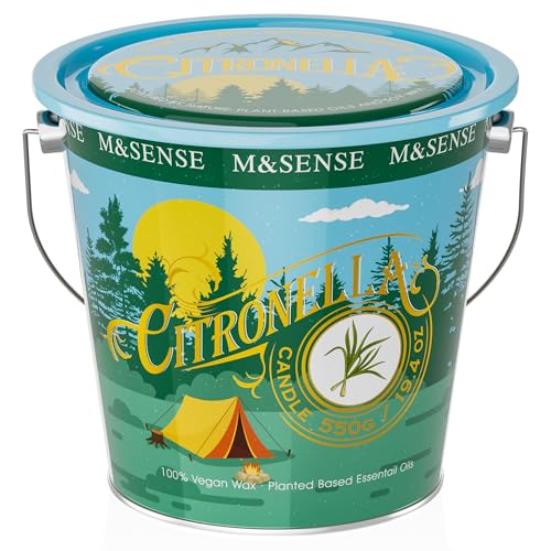 M&SENSE Citronella Candles Outdoor, 120 Hours Burn Natural Citronella Oil Soy Candle for Patio Camping, 19.4oz Large Long Lasting Lemongrass Summer Candles for Indoor Home Scented