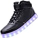 Odema Women Men High Top USB Charging LED Sport Shoes Flashing Sneakers, Black, 8.5 B(M) US