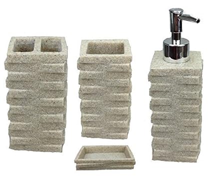 69 5anthrazit Gmmh Bad Set Badezimmer Badgarnitur Stein Optik Seifenspender Zahnputzbecher Badset