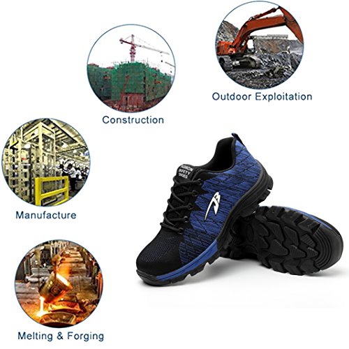 Safety Work Shoes for Men, Steel Toe Boots Womens, Lightweight Outdoor Causal Industrial Construction Sneakers，Blue-45 - Thumbnail 7