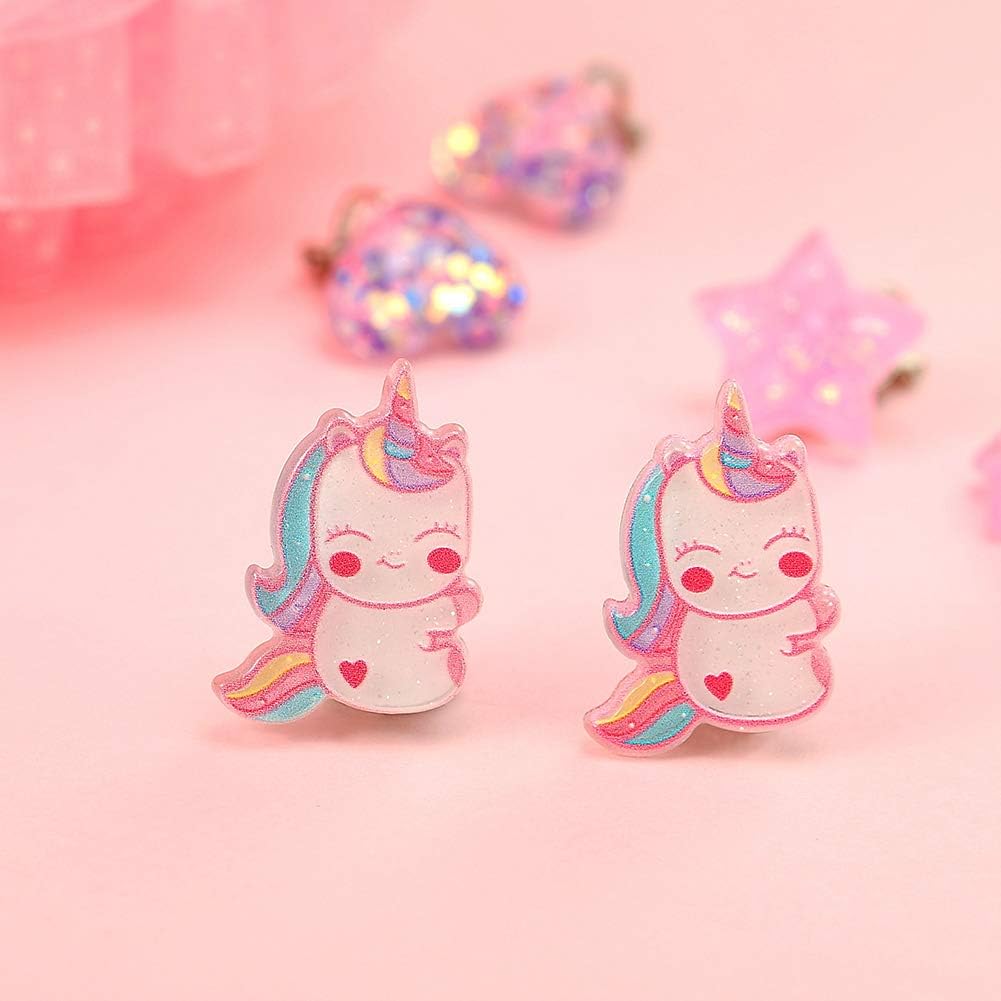 PowerKing Clip On Earrings for Girls, Girls Jewelry Dress Up Earrings and Princess Play Earrings Set for Kids, 6 Pairs, Unicorn Bling (new unicorn 6 set) - Image 5