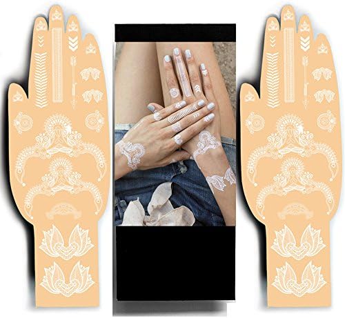 White Henna Temporary Tattoos - Sexy Tribal Jewels Henna Designs - Be the Show Stopper by Beautifying your Hands or Feet with Delicate Henna Patterns