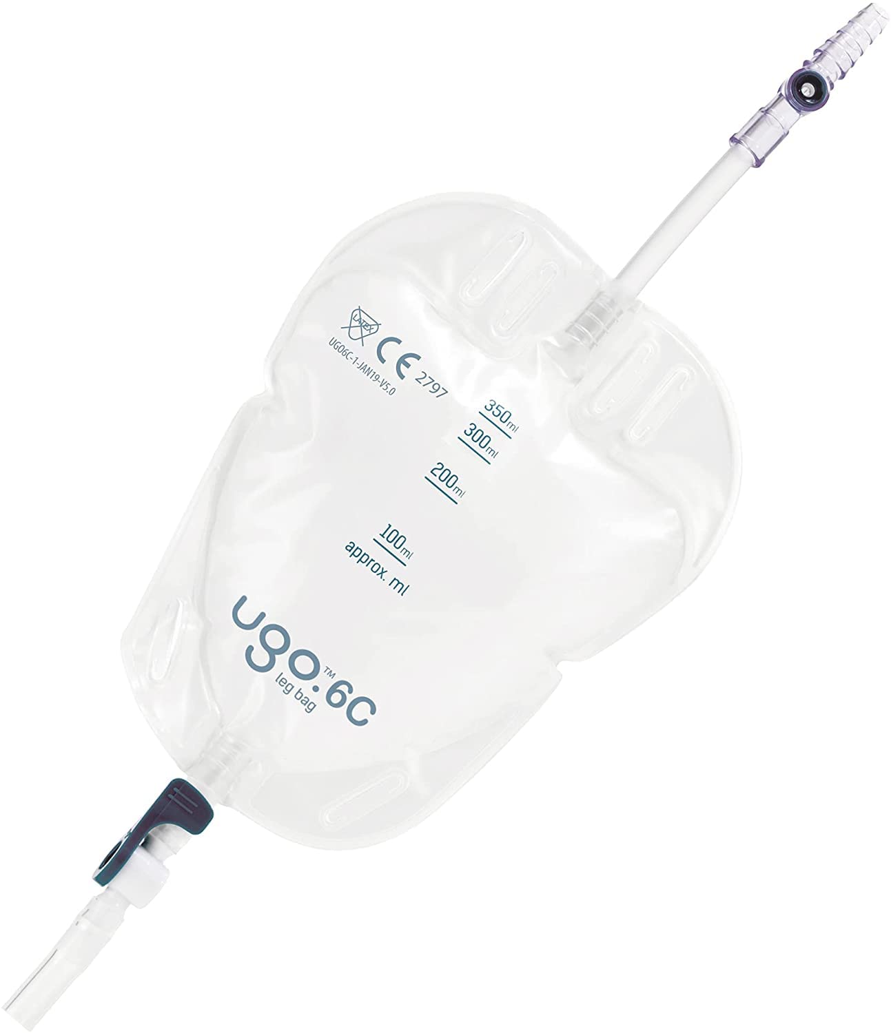 Ugo Leg Bags – Urine Drainage Bags/Catheter Leg Bags, T Tap or Lever Tap with Soft Fabric Backing and a Natural Leg-Shape Design (Pack of 10) (6C - 350ml, Short Tube, Lever Tap)