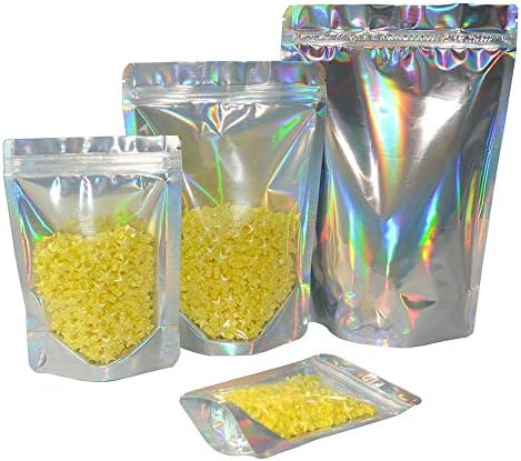 100 Pieces Clear Front Resealable Mylar Bags Stand Up Ziplock Packaging Bags Heat Sealable Clear Sample Bags Cookie Candy Wrapping Coffee Food Safe Packets (16x24cm (6.3x9.4"), Clear/Laser)