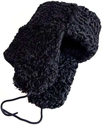 Karakul Astrakhan Fur Sheepskin Ushanka Hat. Black.