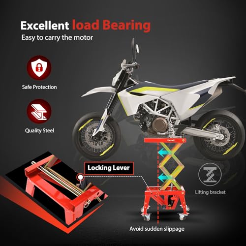 VIVOHOME Motorcycle Lift Jack Stand 160kg Heavy Duty Hydraulic Operated ATV Dirt Bike Scissor Stand with 4 Wheels