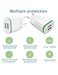 Cargador de pared de la UE, máximo de 2.1 A, 5 V, adaptador de cargador de viaje de doble USB universal con luz LED para smartphone, tableta iPhone, iPod, Samsung, LG G4, color blanco., Blanco 2piezas